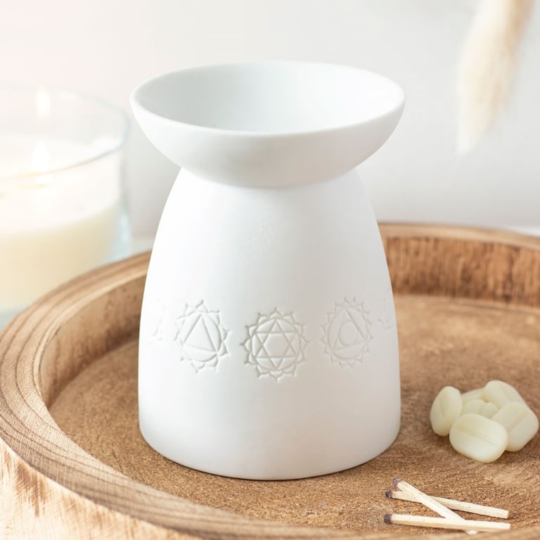 White Ceramic 7 Chakras Oil Burner & Wax Warmer for Home Fragrance