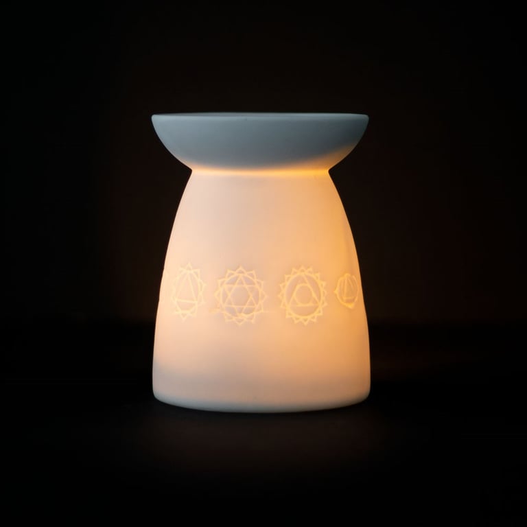 White Ceramic 7 Chakras Oil Burner & Wax Warmer for Home Fragrance