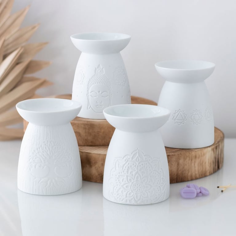 White Ceramic 7 Chakras Oil Burner & Wax Warmer for Home Fragrance