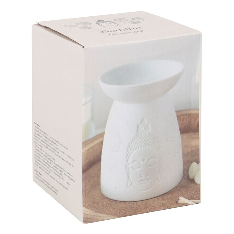 White Ceramic Buddha Face Oil Burner and Wax Warmer - Elegant Home Fragrance warmer for Essential Oils and Wax Melts