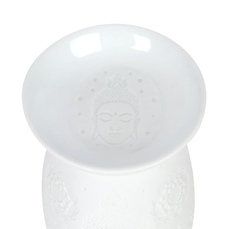 White Ceramic Buddha Face Oil Burner and Wax Warmer - Elegant Home Fragrance warmer for Essential Oils and Wax Melts