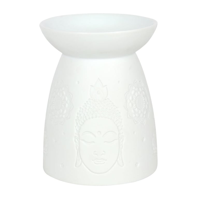 White Ceramic Buddha Face Oil Burner and Wax Warmer - Elegant Home Fragrance warmer for Essential Oils and Wax Melts