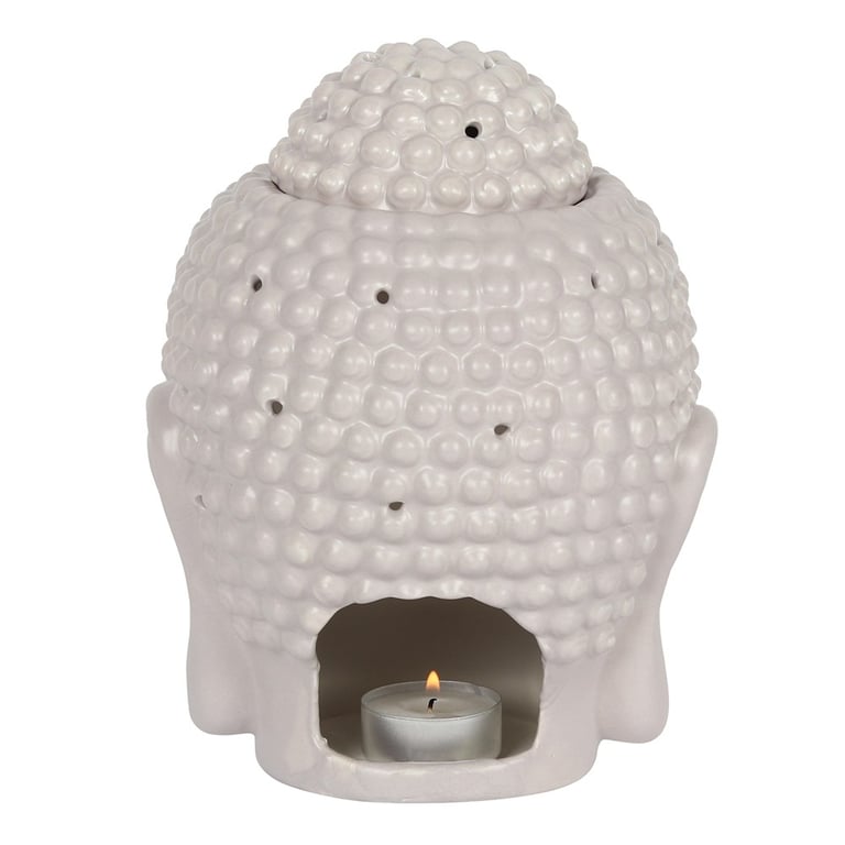 Grey Buddha Head Oil Burner & Wax Warmer - Fragrance & Melts Compatible Home Decor Statue