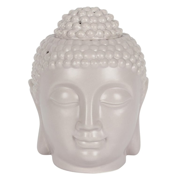 Grey Buddha Head Oil Burner & Wax Warmer - Fragrance & Melts Compatible Home Decor Statue