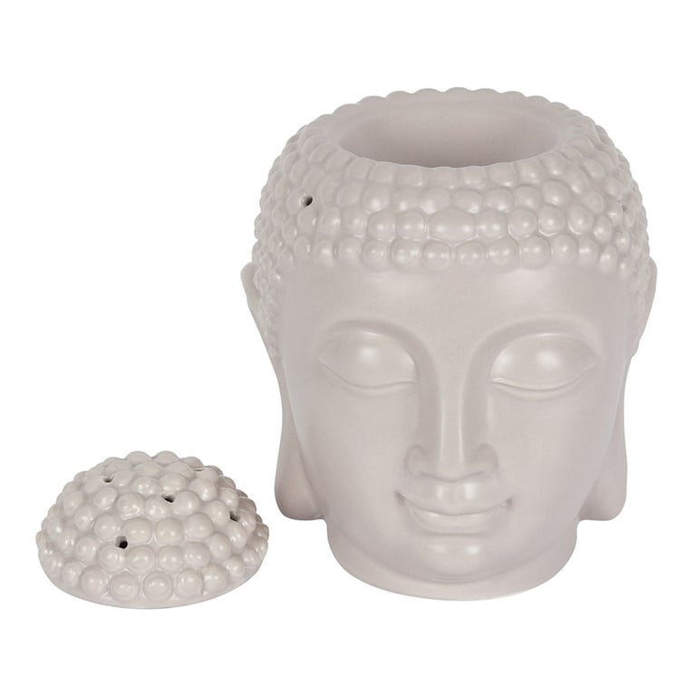 Grey Buddha Head Oil Burner & Wax Warmer - Fragrance & Melts Compatible Home Decor Statue