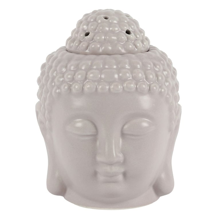 Small Grey Ceramic Buddha Head Oil Burner - Calming Home Fragrance
