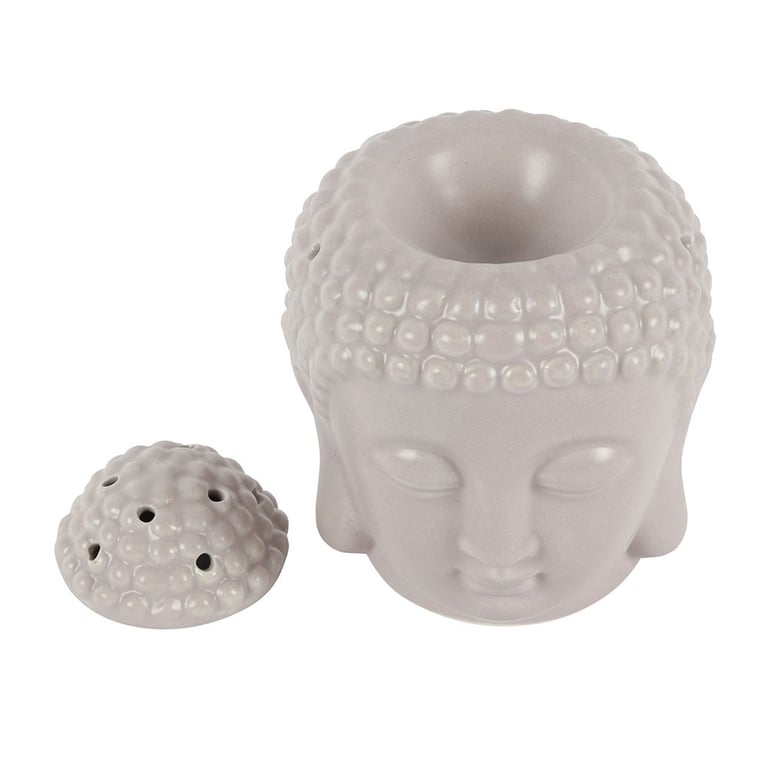 Small Grey Ceramic Buddha Head Oil Burner - Calming Home Fragrance