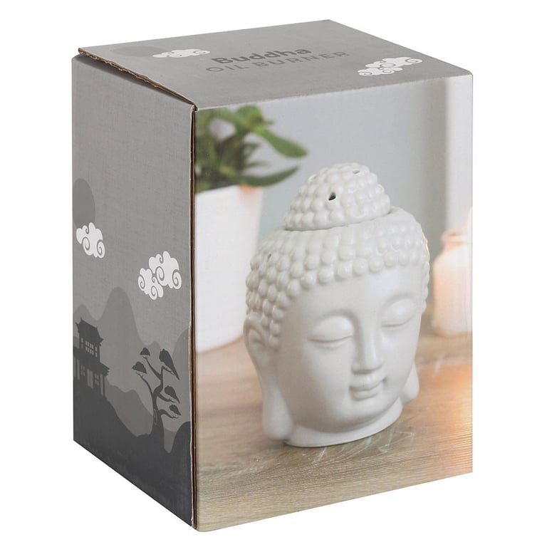 Small Grey Ceramic Buddha Head Oil Burner - Calming Home Fragrance