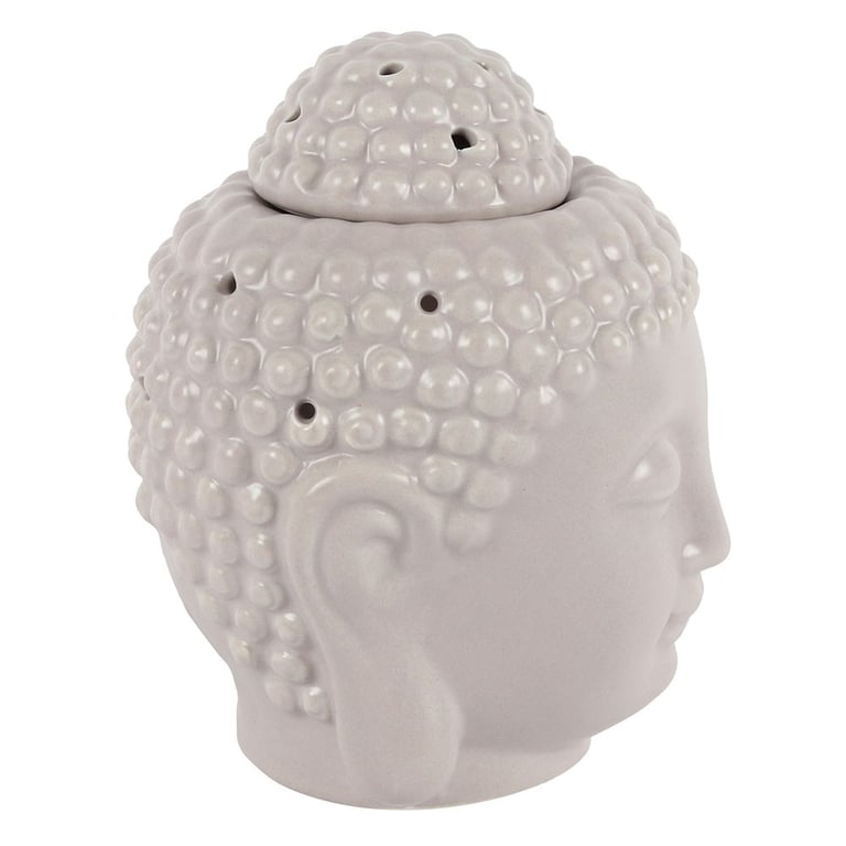 Small Grey Ceramic Buddha Head Oil Burner - Calming Home Fragrance