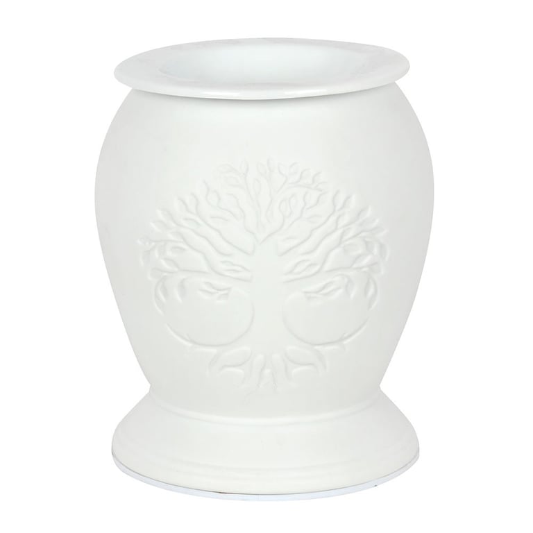 Tree of Life White Ceramic Electric Oil Burner and Wax Warmer - Elegant Home Fragrance Diffuser