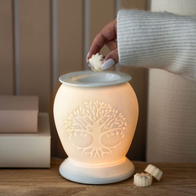 Tree of Life White Ceramic Electric Oil Burner and Wax Warmer - Elegant Home Fragrance Diffuser