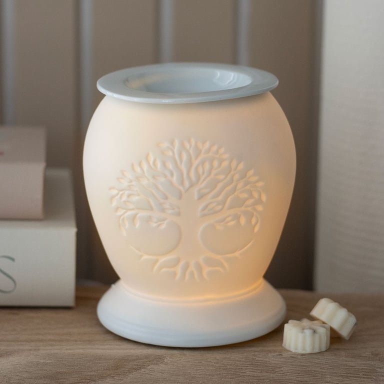 Tree of Life White Ceramic Electric Oil Burner and Wax Warmer - Elegant Home Fragrance Diffuser