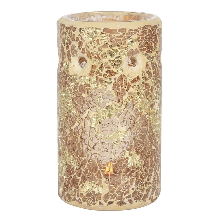 Gold Pillar Crackle Glass Oil Burner and Wax Warmer - Elegant Home Decor with Mirrored Finish