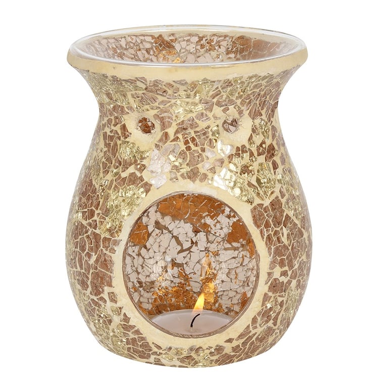 Large Gold Crackle Glass Oil Burner and Wax Warmer - Golden Mirrored Home Decor Piece
