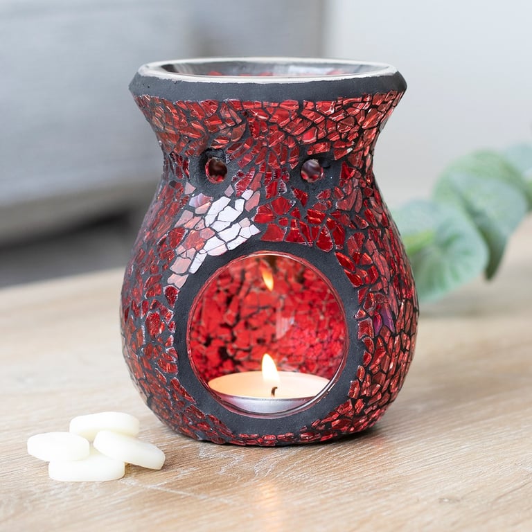 Small Red Crackle Glass Oil Burner & Wax Warmer - Home Decor Essentials