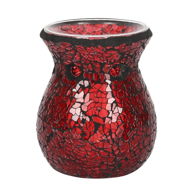 Small Red Crackle Glass Oil Burner & Wax Warmer - Home Decor Essentials