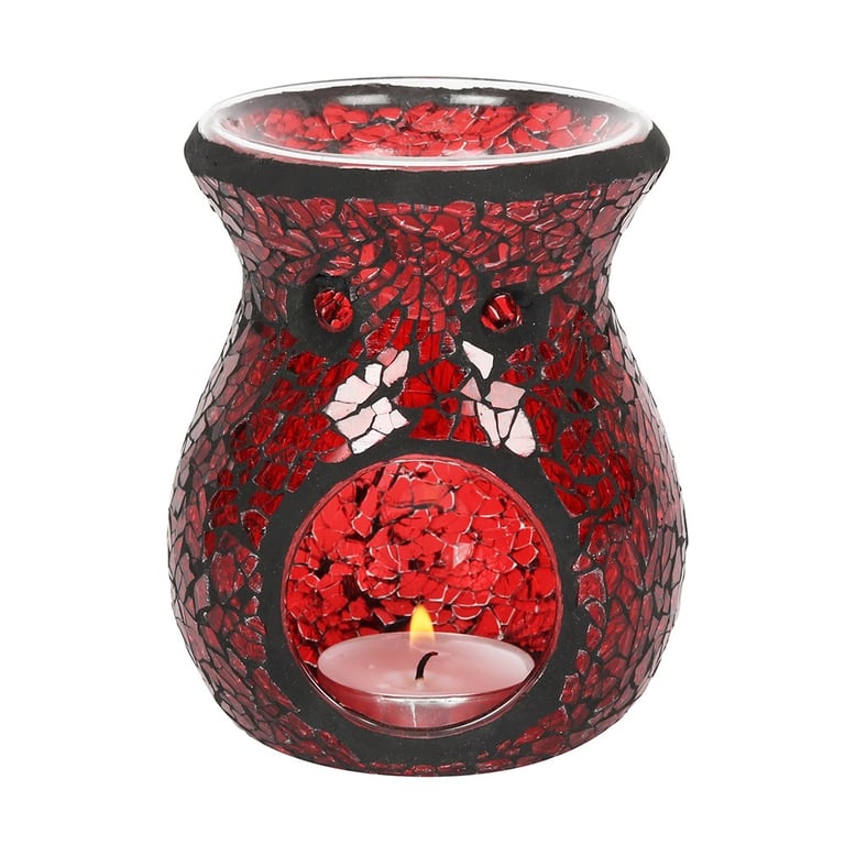 Small Red Crackle Glass Oil Burner & Wax Warmer - Home Decor Essentials