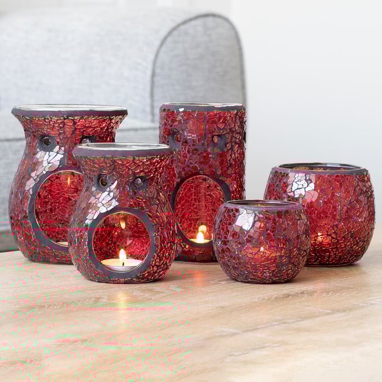 Small Red Crackle Glass Oil Burner & Wax Warmer - Home Decor Essentials