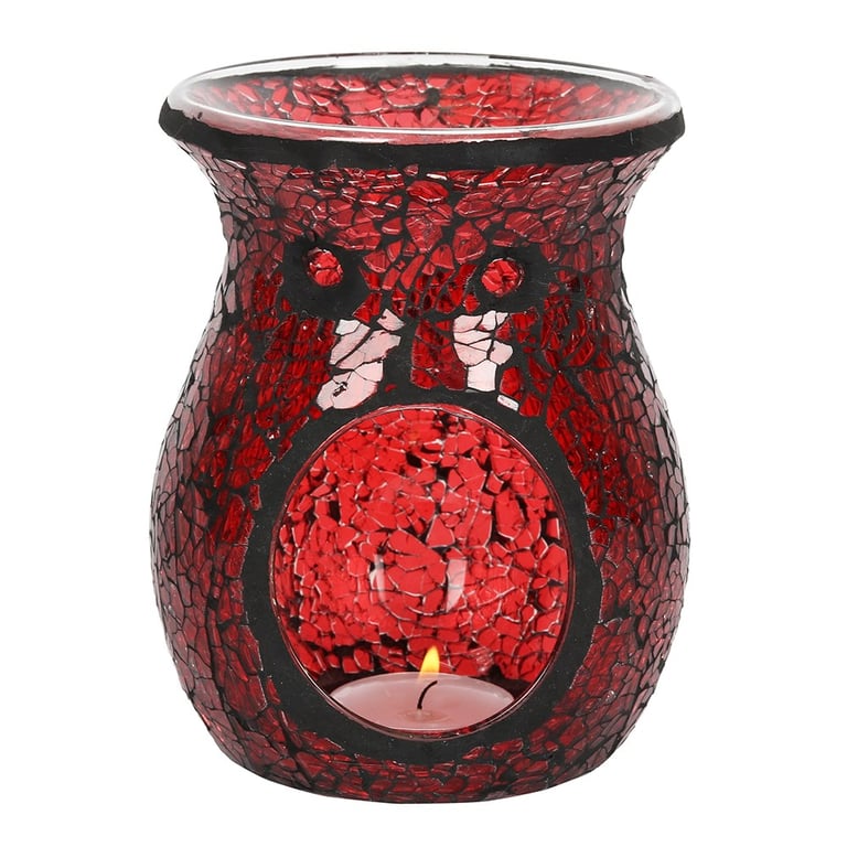 Large Red Crackle Glass Oil Burner & Wax Melt Warmer - Home Decor Essentials
