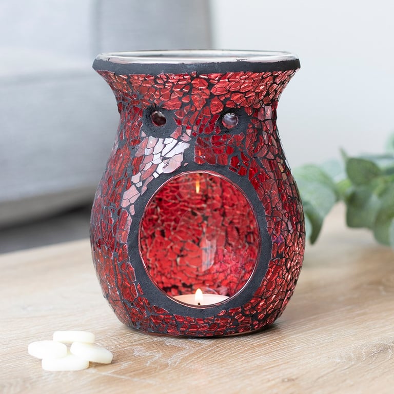 Large Red Crackle Glass Oil Burner & Wax Melt Warmer - Home Decor Essentials