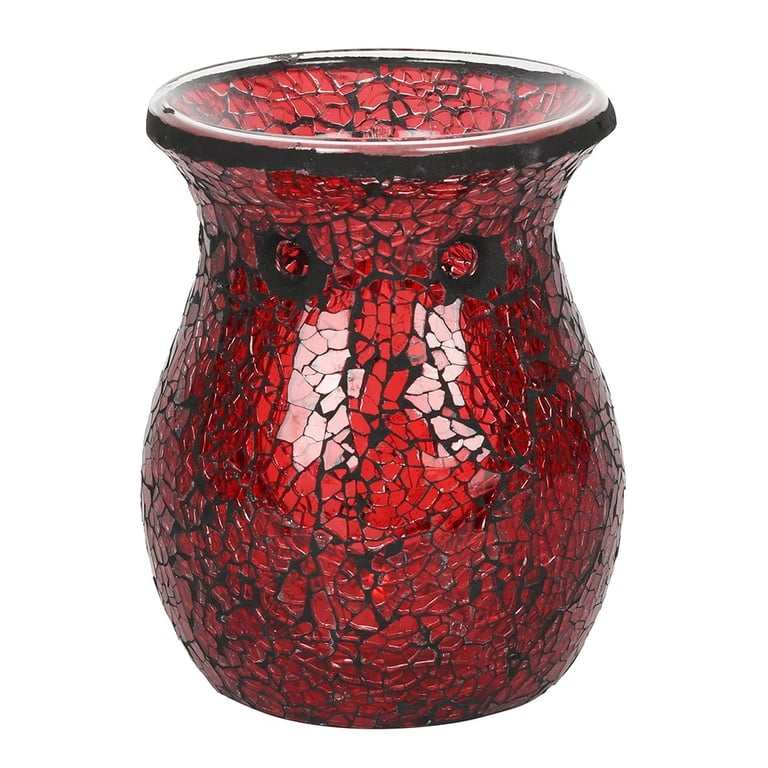 Large Red Crackle Glass Oil Burner & Wax Melt Warmer - Home Decor Essentials