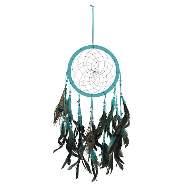 Turquoise Peacock Feather Handmade Bohemian Dreamcatcher