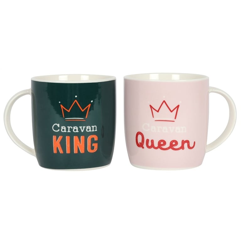 Caravan King and Queen Ceramic Mug Set - Gift for Caravan Lovers, Dishwasher & Microwave Safe