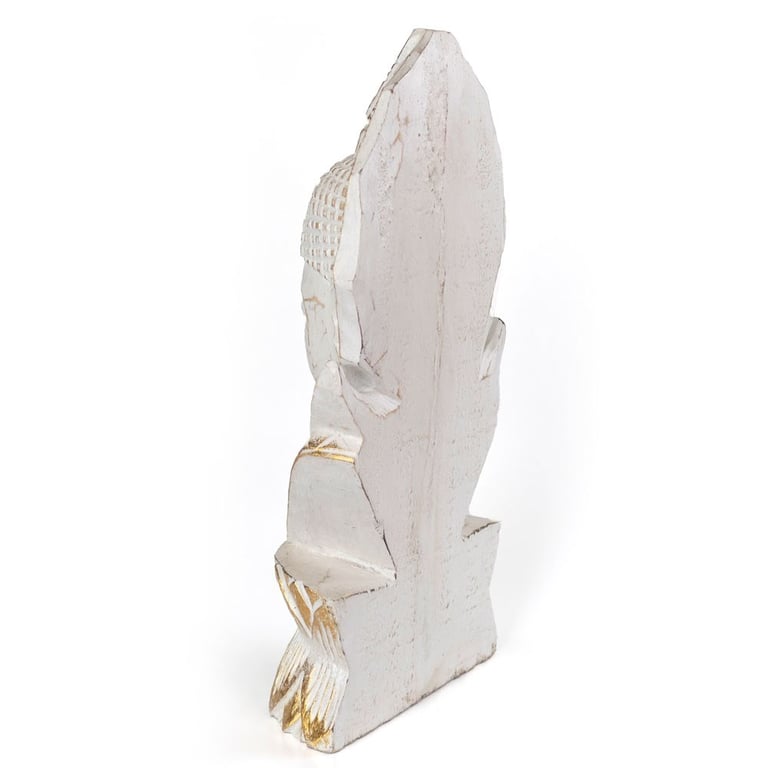 Whitewash Albasia Wood Thai Buddha Hand Carved Ornament from Bali Thailand with Gold Edging