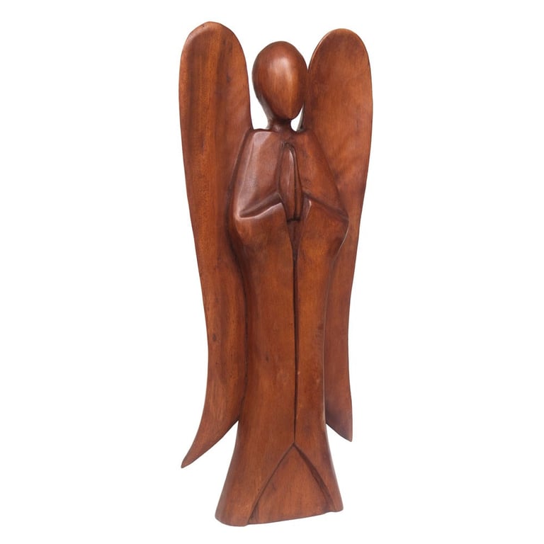 Natural Acacia Wood Handcarved Angel Ornament
