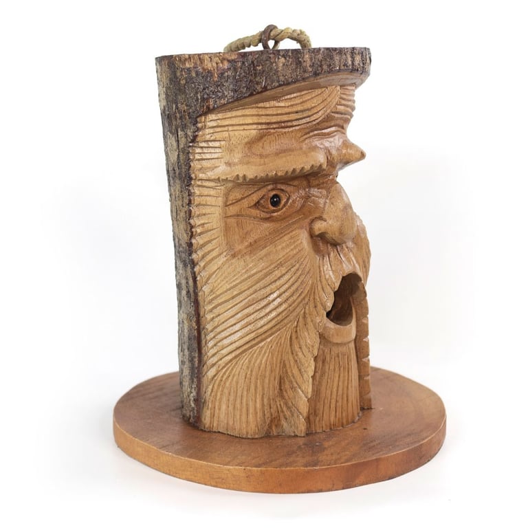 Handcarved Green Man Pinewood Bird House - Bali Handicraft Garden Decoration