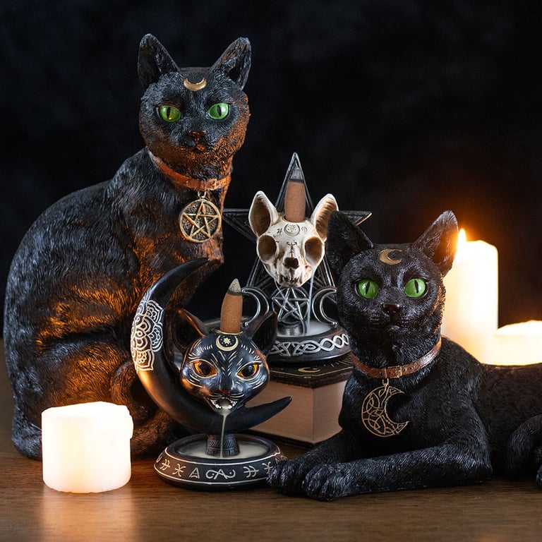 Ouija Cat Backflow Incense Burner - Mysterious Gothic Home Decor Piece