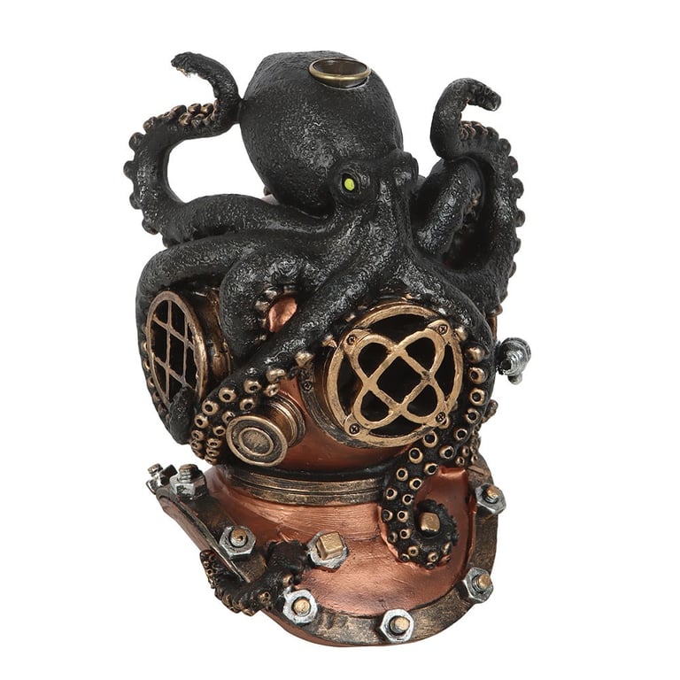 Kraken Backflow Incense Burner - Vintage Diver Helmet Decor & Monster Movie Gift