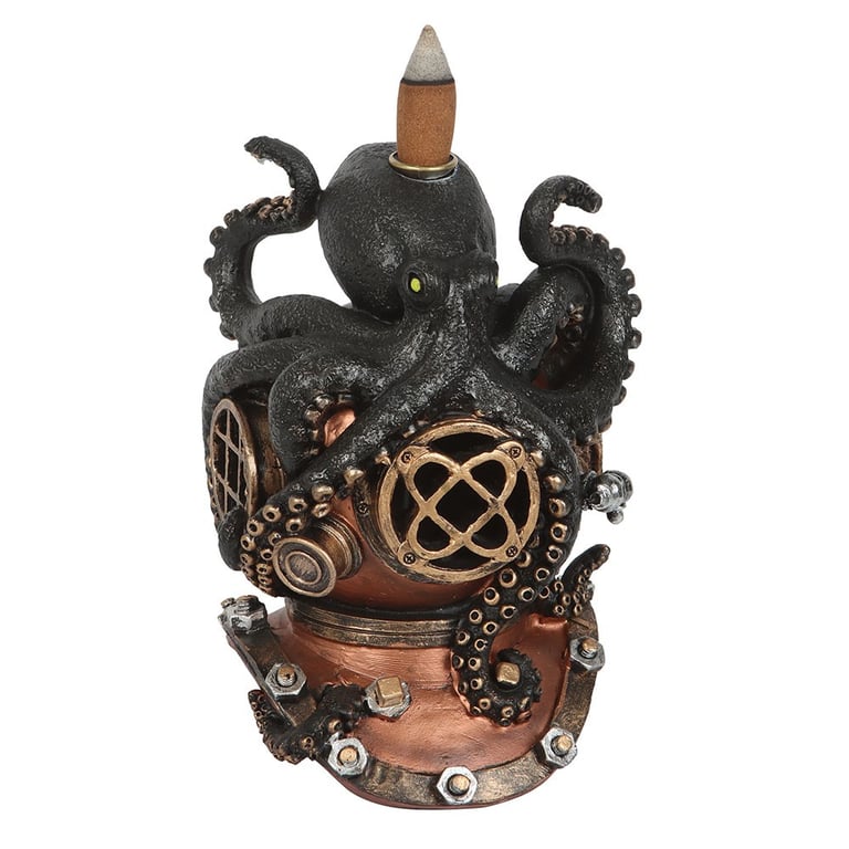 Kraken Backflow Incense Burner - Vintage Diver Helmet Decor & Monster Movie Gift