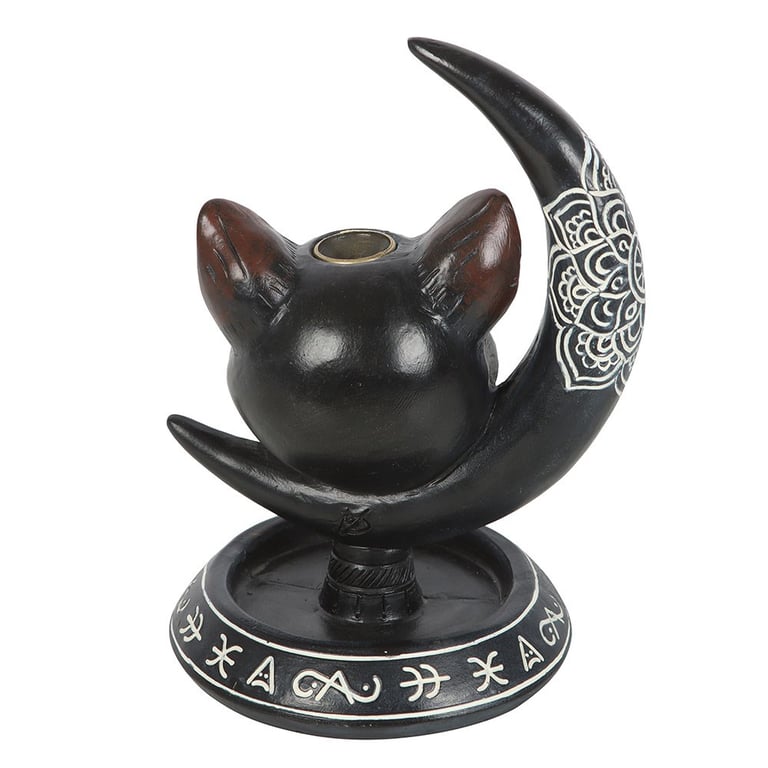 Black Cat Moon Backflow Incense Burner - Magical Smoke Focusing Decorative Piece