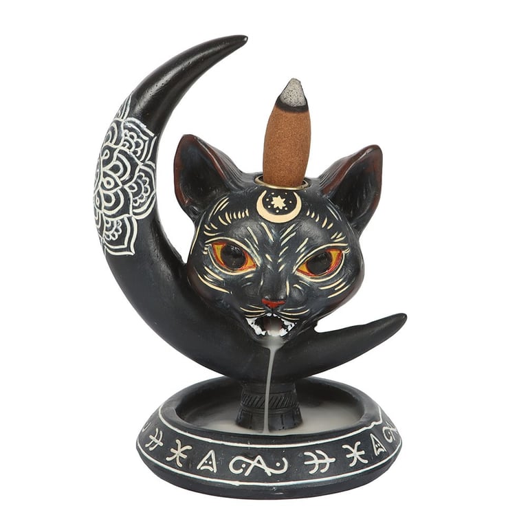Black Cat Moon Backflow Incense Burner - Magical Smoke Focusing Decorative Piece