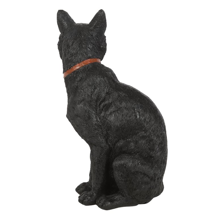 Black Cat Figurine - Magical Home Decor Ornament with Green Eyes and Pentacle Detail