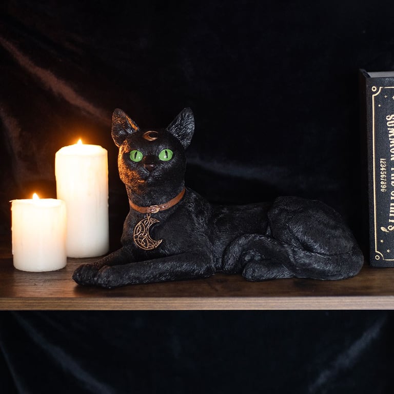 Laying Black Cat Figurine - Green Eye Home Decor Ornament