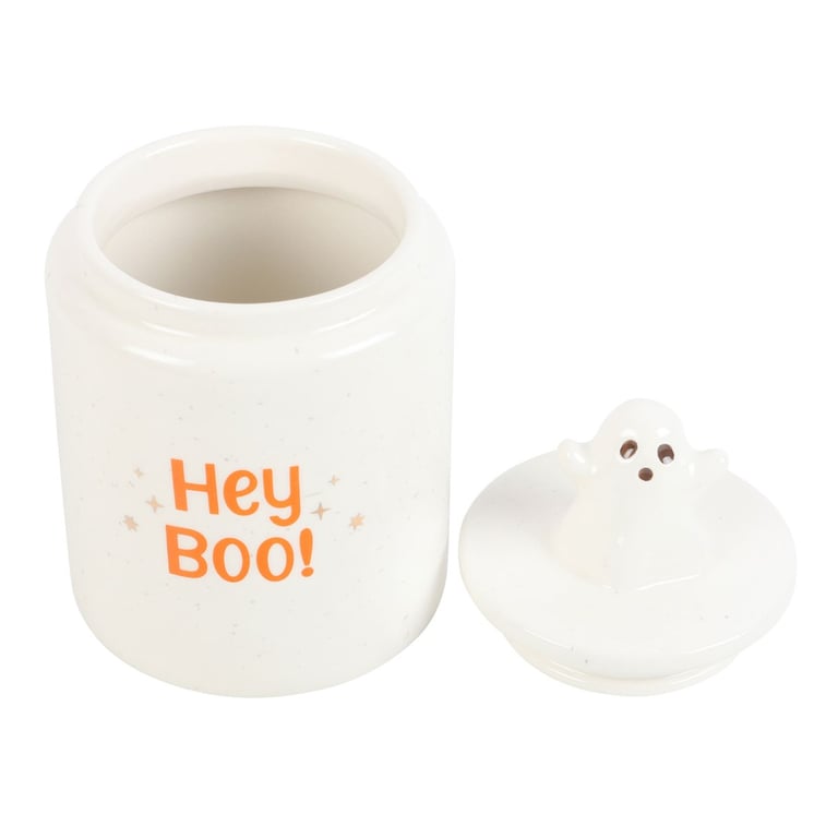 Hey Boo Ceramic Ghost Storage Jar - Food Safe Halloween Home Decor