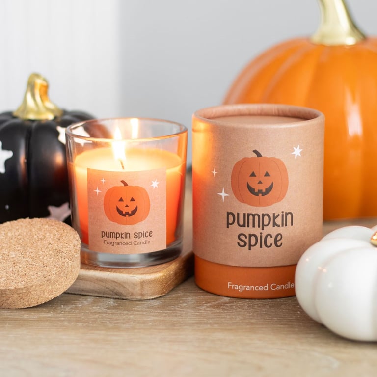 Pumpkin Spice Candle - 25 Hour Burn Time, Vegan Paraffin Wax, Halloween Decor
