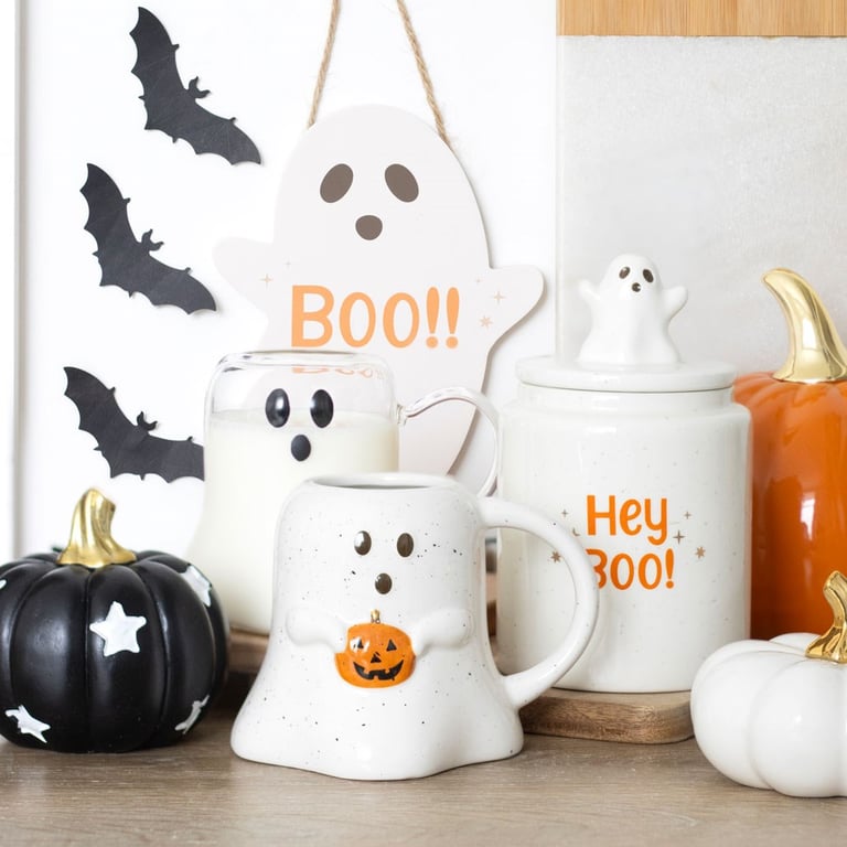 20cm Hanging Ghost Sign - Boo Text Halloween Decor Wall Decoration