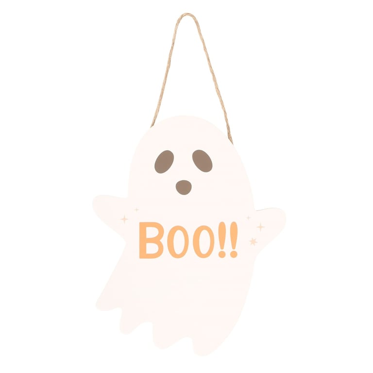 20cm Hanging Ghost Sign - Boo Text Halloween Decor Wall Decoration