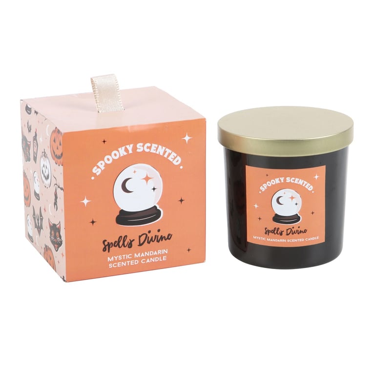 Spells Divine Mystic Mandarin Halloween Candle - 25hr Burn Time, Vegan Paraffin Wax