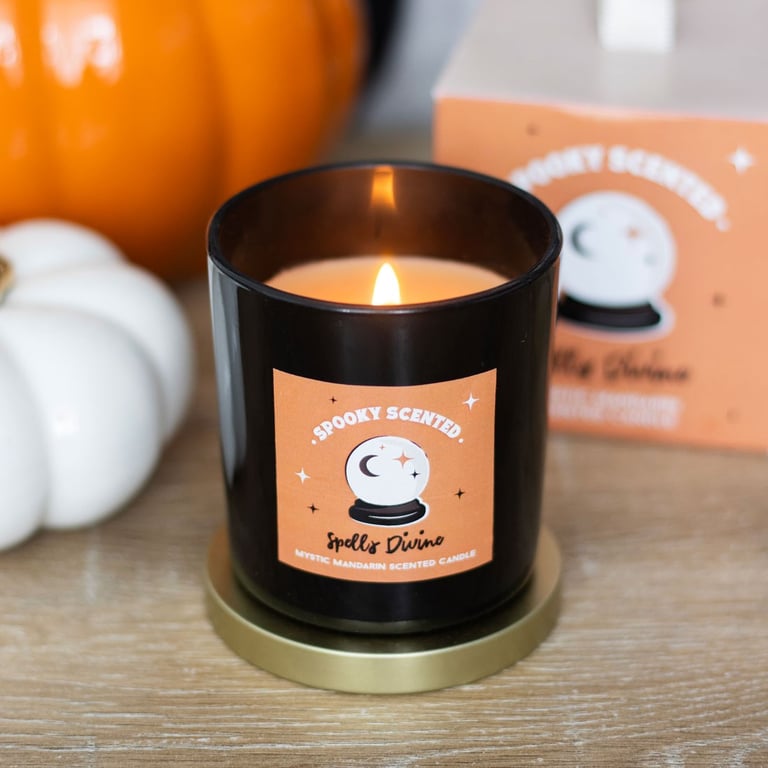 Spells Divine Mystic Mandarin Halloween Candle - 25hr Burn Time, Vegan Paraffin Wax