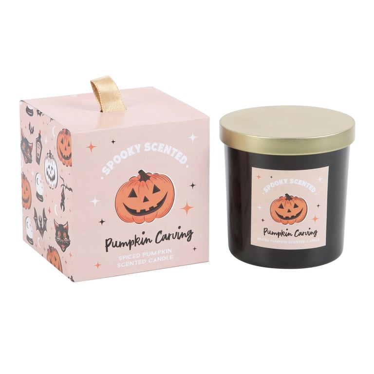 Pumpkin Carving Spiced Pumpkin Candle - Vegan Paraffin Wax, 25 Hour Burn Time for Home Halloween Decoration
