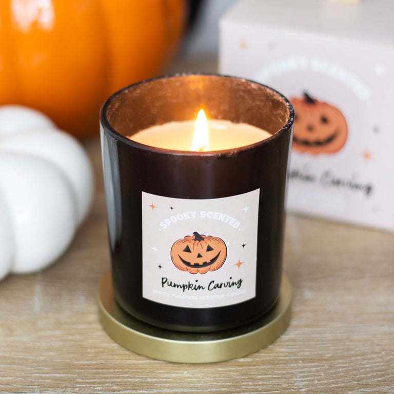 Pumpkin Carving Spiced Pumpkin Candle - Vegan Paraffin Wax, 25 Hour Burn Time for Home Halloween Decoration