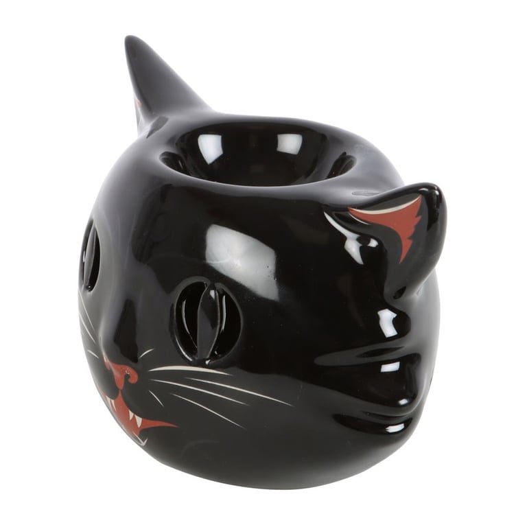 Spooky Black Cat Ceramic Oil Burner - Vintage Halloween Decoration with Ambient Light