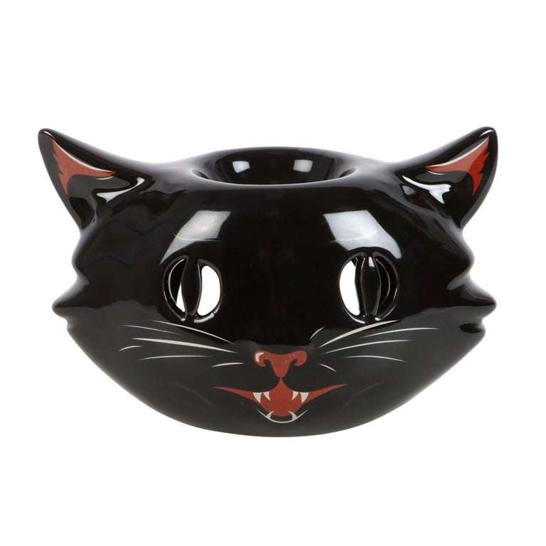 Spooky Black Cat Ceramic Oil Burner - Vintage Halloween Decoration with Ambient Light