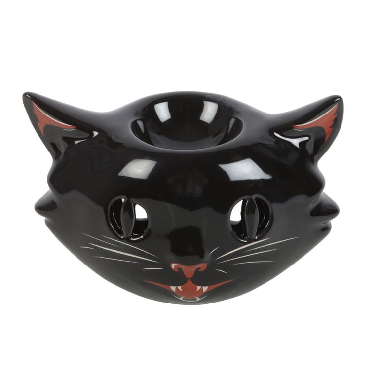 Spooky Black Cat Ceramic Oil Burner - Vintage Halloween Decoration with Ambient Light