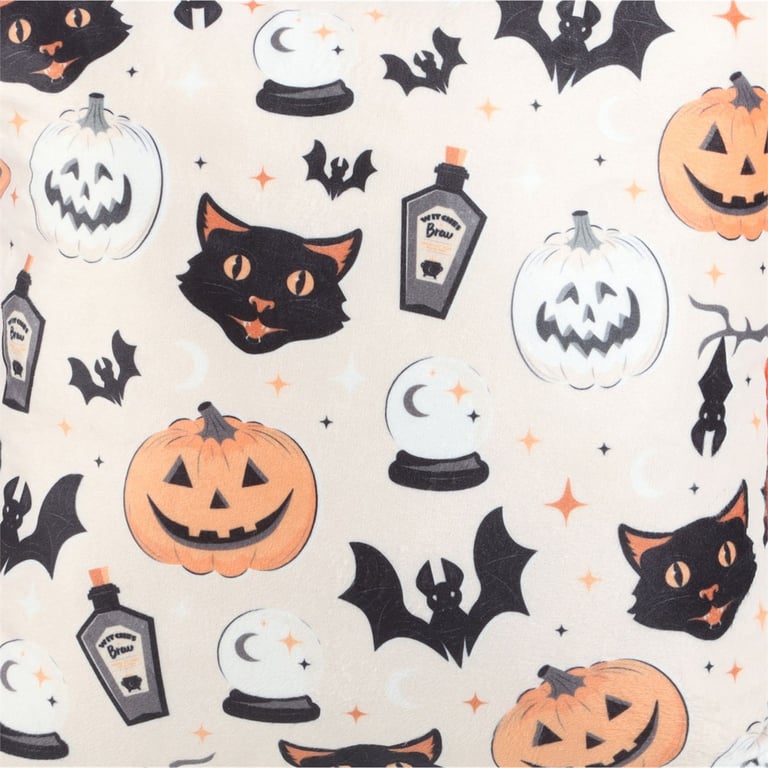 Vintage Halloween Cushion - 35cm Square Spooky Cat and Pumpkin Print Cushion for Home Decor