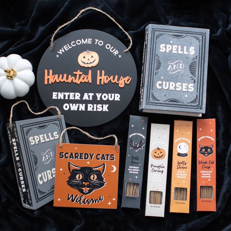 Spells and Curses Book Shaped Storage Box for Haunted House Decor and Seasonal Home Organization